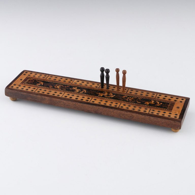 Tunbridge Ware Cribbage Board with Floral Mosaic c1880