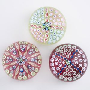 Three John Deacons Paperweights Radial Millefiori c1995