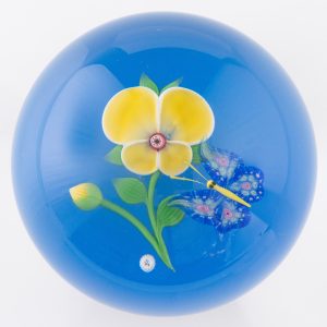 Baccarat Paperweight With Lampwork Butterfly And Flowers 1984