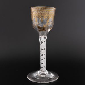 Rare James Giles Grubbe Type Gilded Wine Glass c1770