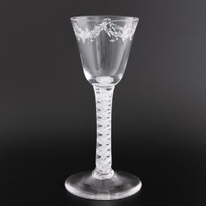 Beilby Enamelled Opaque Twist Wine Glass c1770
