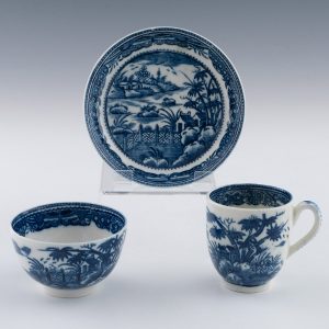 Caughley Porcelain Fence and House Pattern Trio c1785