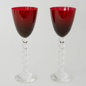 Pair of Baccarat Vega Wine Glasses with Ruby Red Bowls