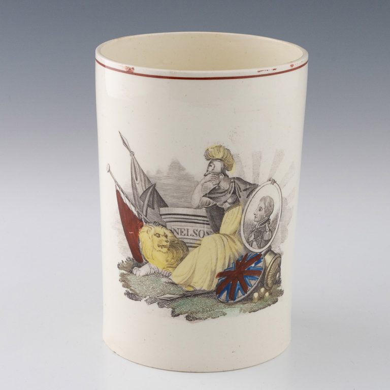 Creamware mug commemorating Nelson