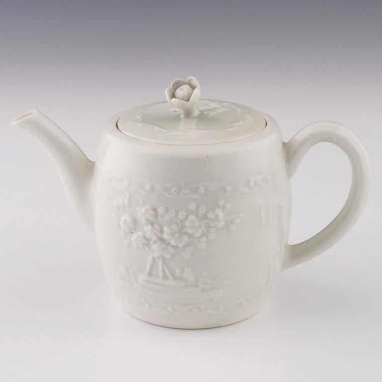 First Period Worcester Porcelain White Glazed Teapot c1760