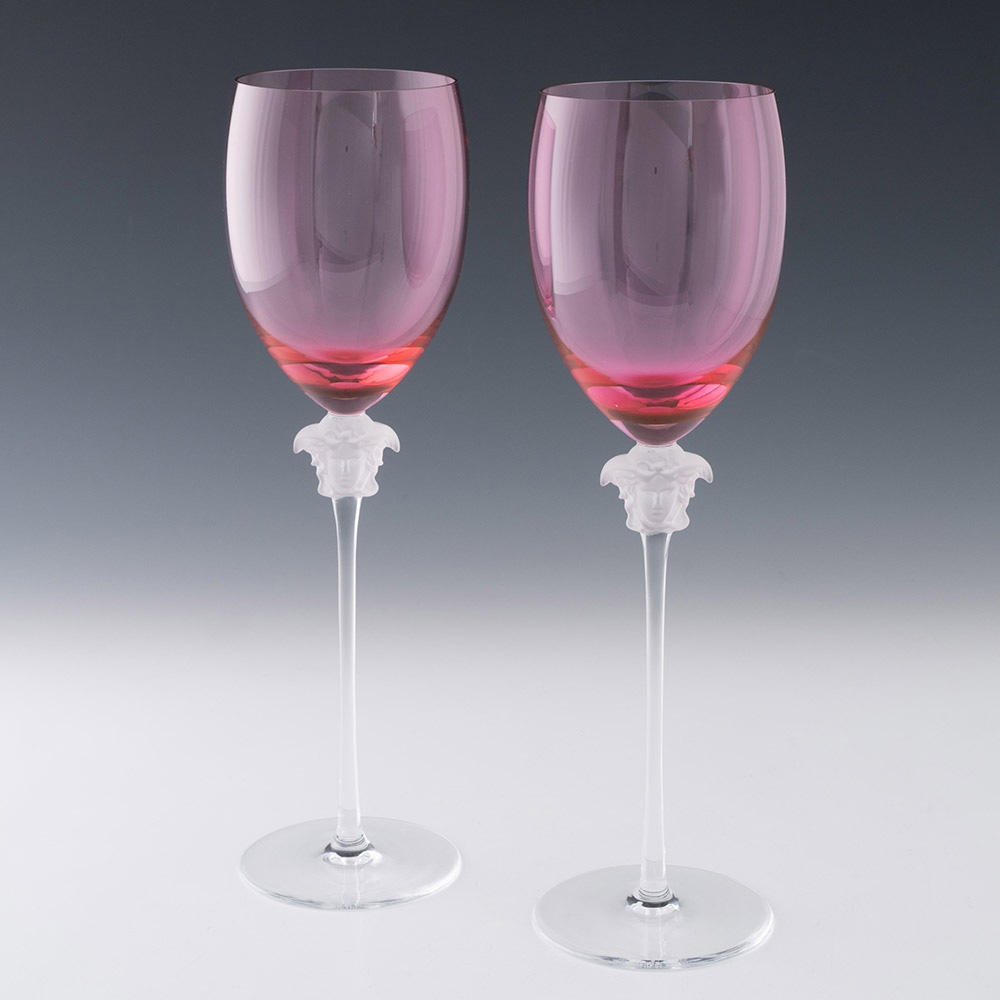 Pair of Rosenthal Versace Wine Glasses Medusa Lumiere
