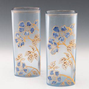 Pair of Art Nouveau Mont Joye Enamelled Vases c1900