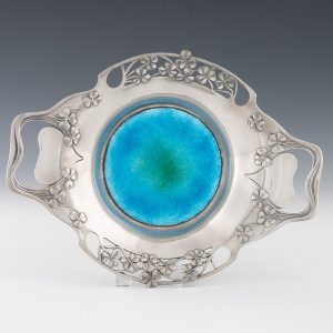 Liberty & Co Pewter Dish with Enamel by Rex Silver c1904