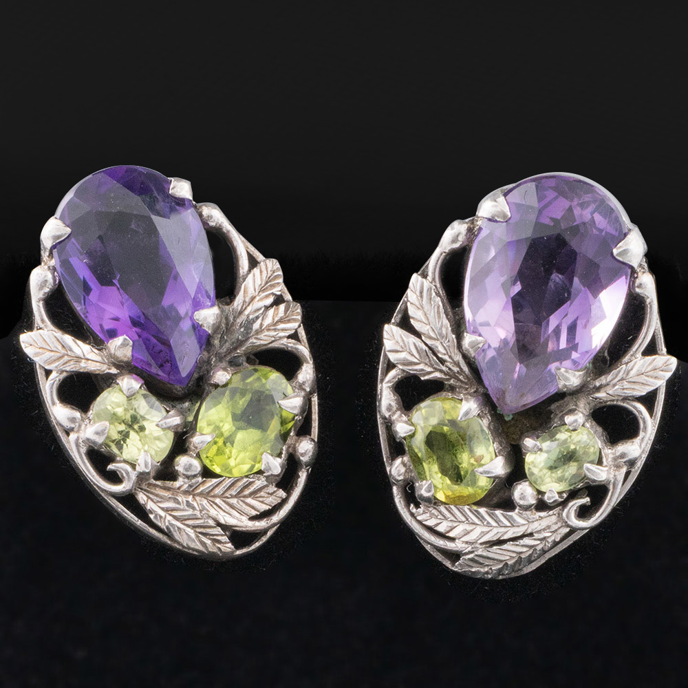 Silver Amethyst Peridot Earings