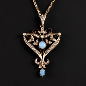 9ct Gold Opal and Seed Pearl Victorian Pendant