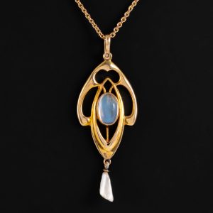 9ct Gold Moonstone and Baroque Pearl Pendant 1906