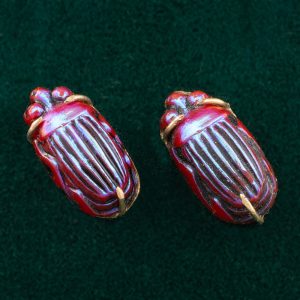 Tiffany Favrile Glass Style Beetle Earrings 20th Century