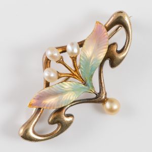 9ct Gold Brooch With Enamel and Pearls c1910