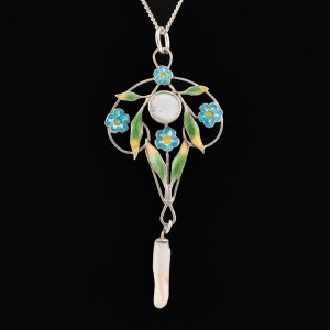 Art Nouveau Silver Enamel and Pearl Pendant c1910