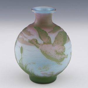 DeVez Cameo Glass Vase with Mallards c1910