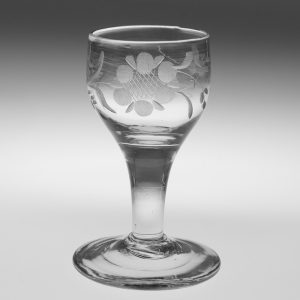 Engraved Georgian Gin Glass with Plain Stem c1750
