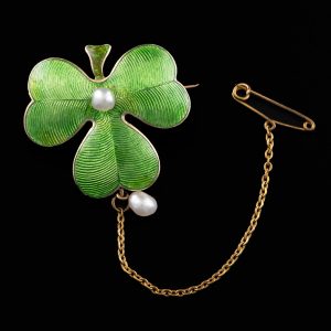 Child & Child Clover Leaf Shamrock Brooch - Silver Gilt c1900