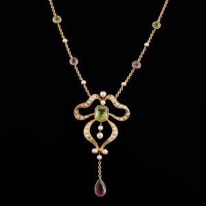 Suffragette Art Nouveau Pendant Necklace 15ct Gold c1910