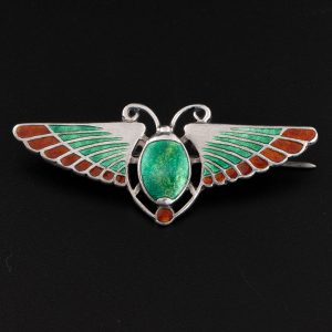 Charles Horner Silver and Enamel Scarab Brooch 1909