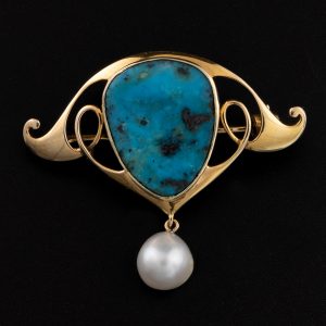 Murrle Bennett Gold and Turquoise Brooch c1910