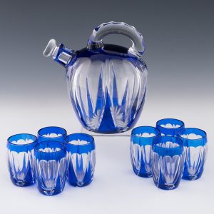 St Louis Art Deco Decanter Set with Eight Glasses c1930