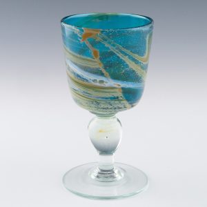 Signed Mdina Glass Goblet Blue Summer / Sea and Sand 1994
