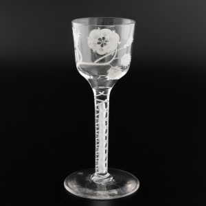 Jacobite Wash Enamelled Mixed Twist Wine Glass c1760
