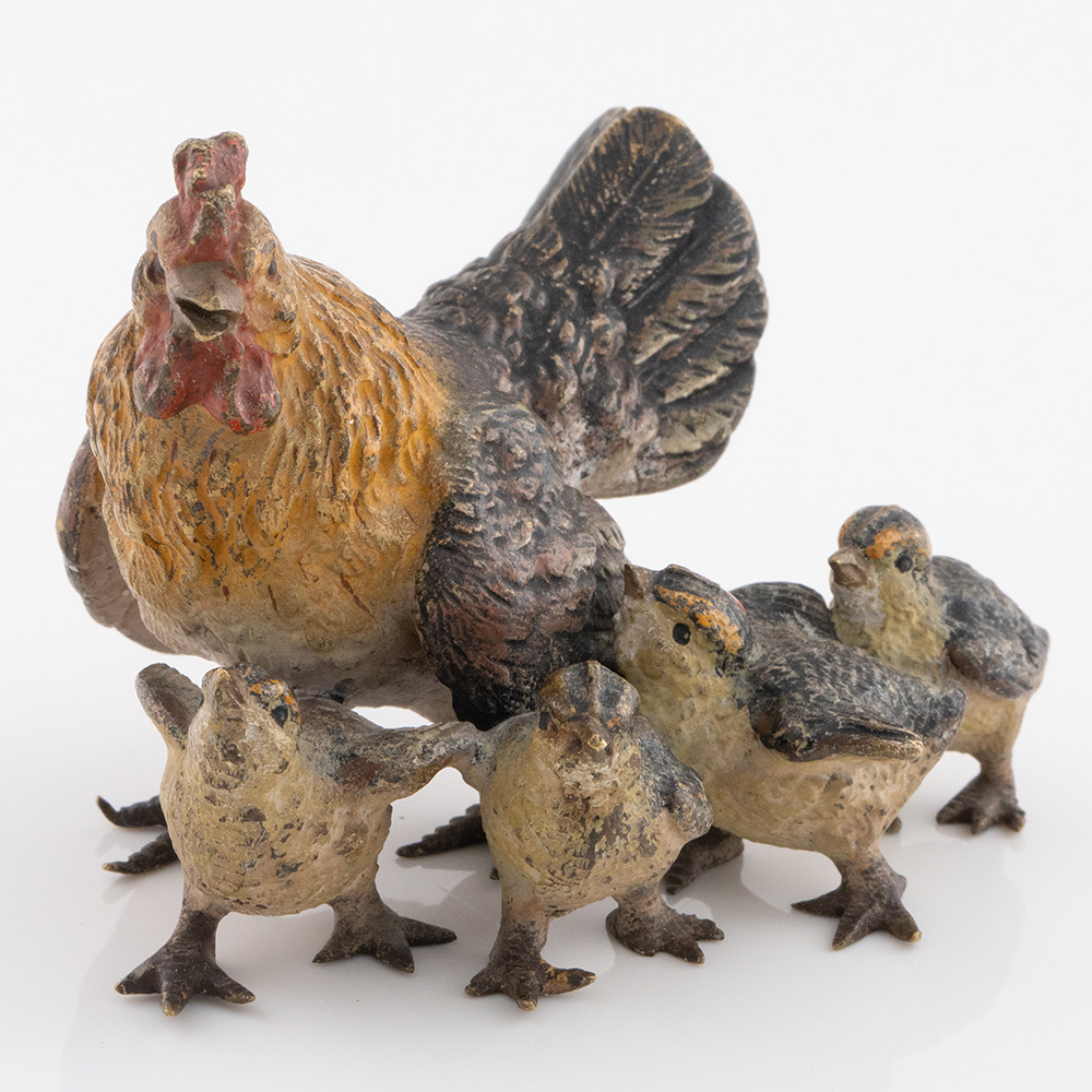 Hen and Four Chicks By Franz Bergman