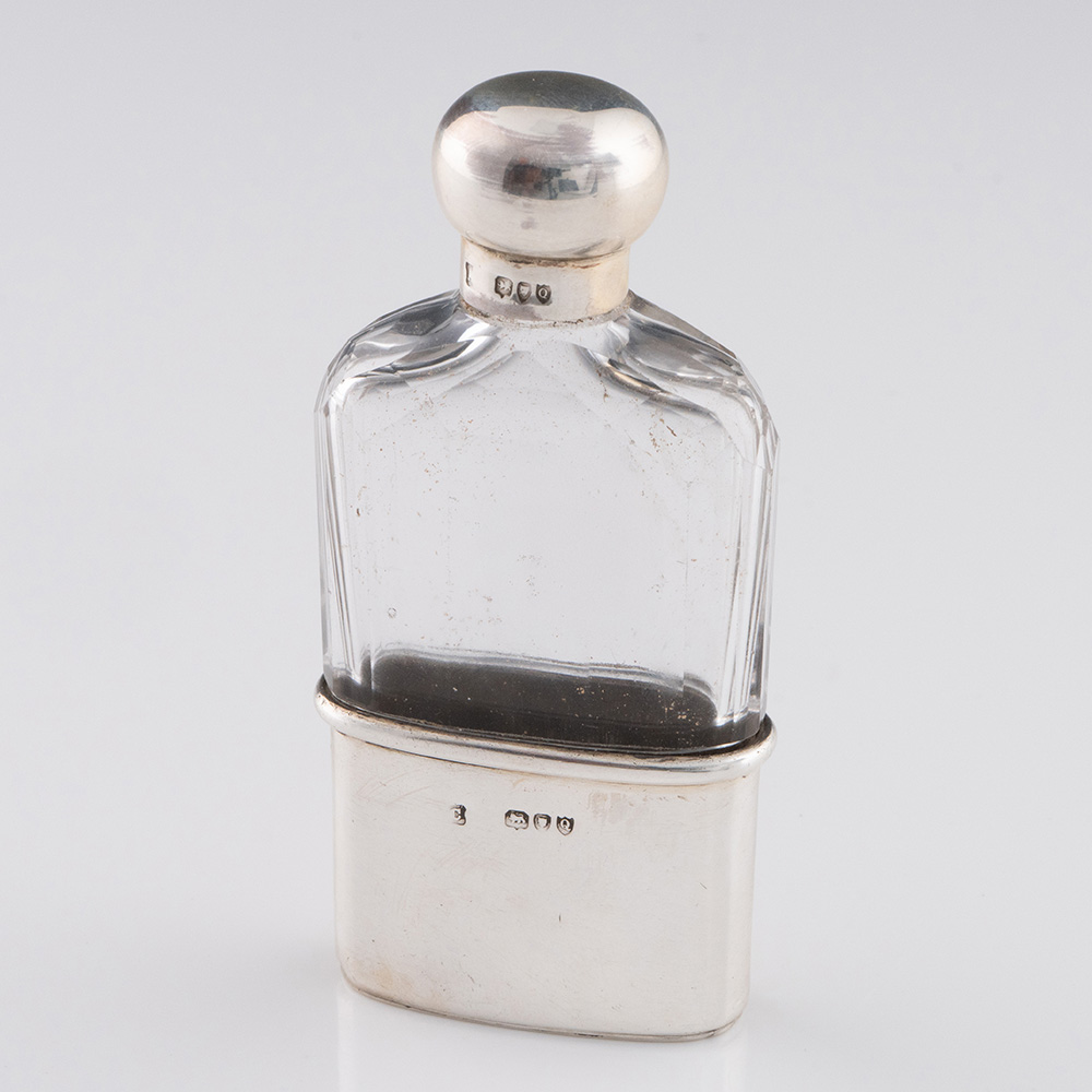 Sterling Silver and Glass Hip Flask London