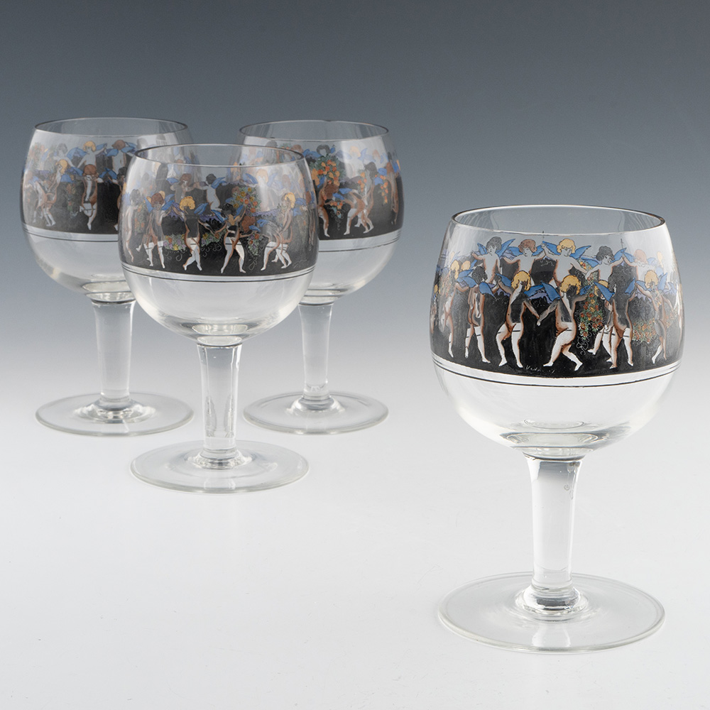 Four Signed VEDAR Balloon Cocktail Glasses c1925