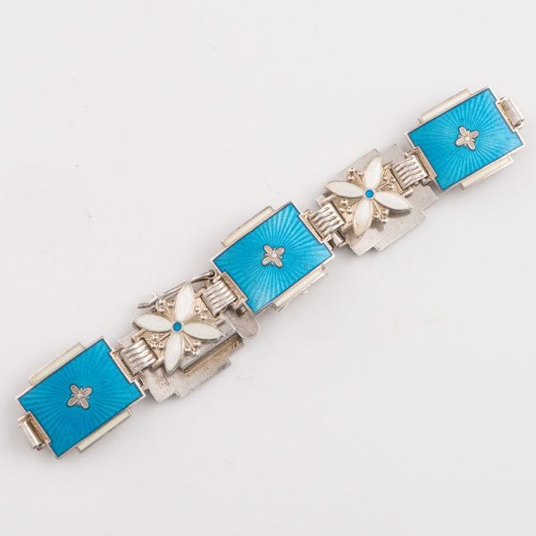 Aksel Holmsen Norwegian Silver and Enamel Bracelet c1935