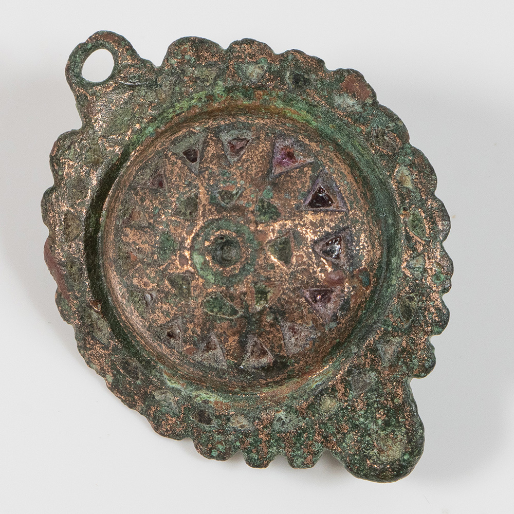 Roman Bronze Umbonate Brooch with Red Enamelling 2nd Century