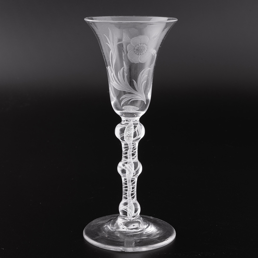 Georgian Wine Glass with Jacobite Engraving Georgian Wine Glass with Acrostic Jacobite Engraving c1760