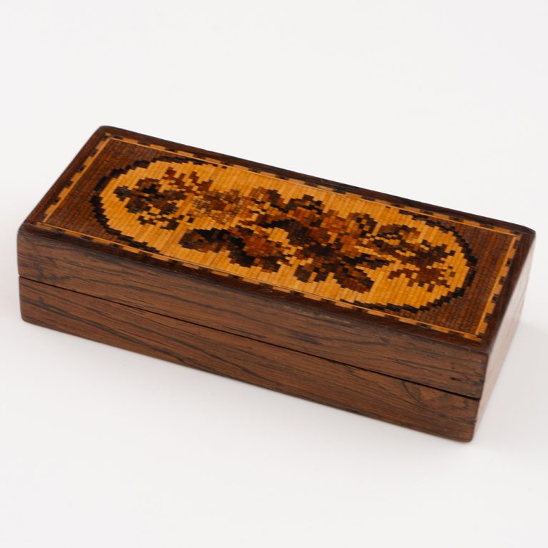 Tunbridge Ware Trinket Box with Floral Mosaic c1880
