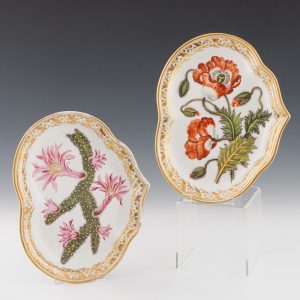 Pair of Derby Porcelain Botanical Kidney Dishes c1795