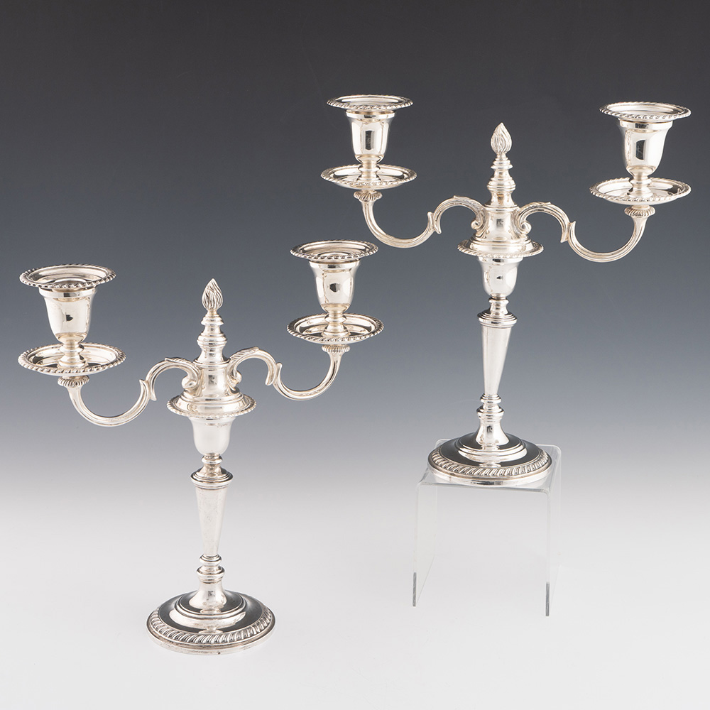 Pair of Cast Sterling Silver Candelabra London 1966
