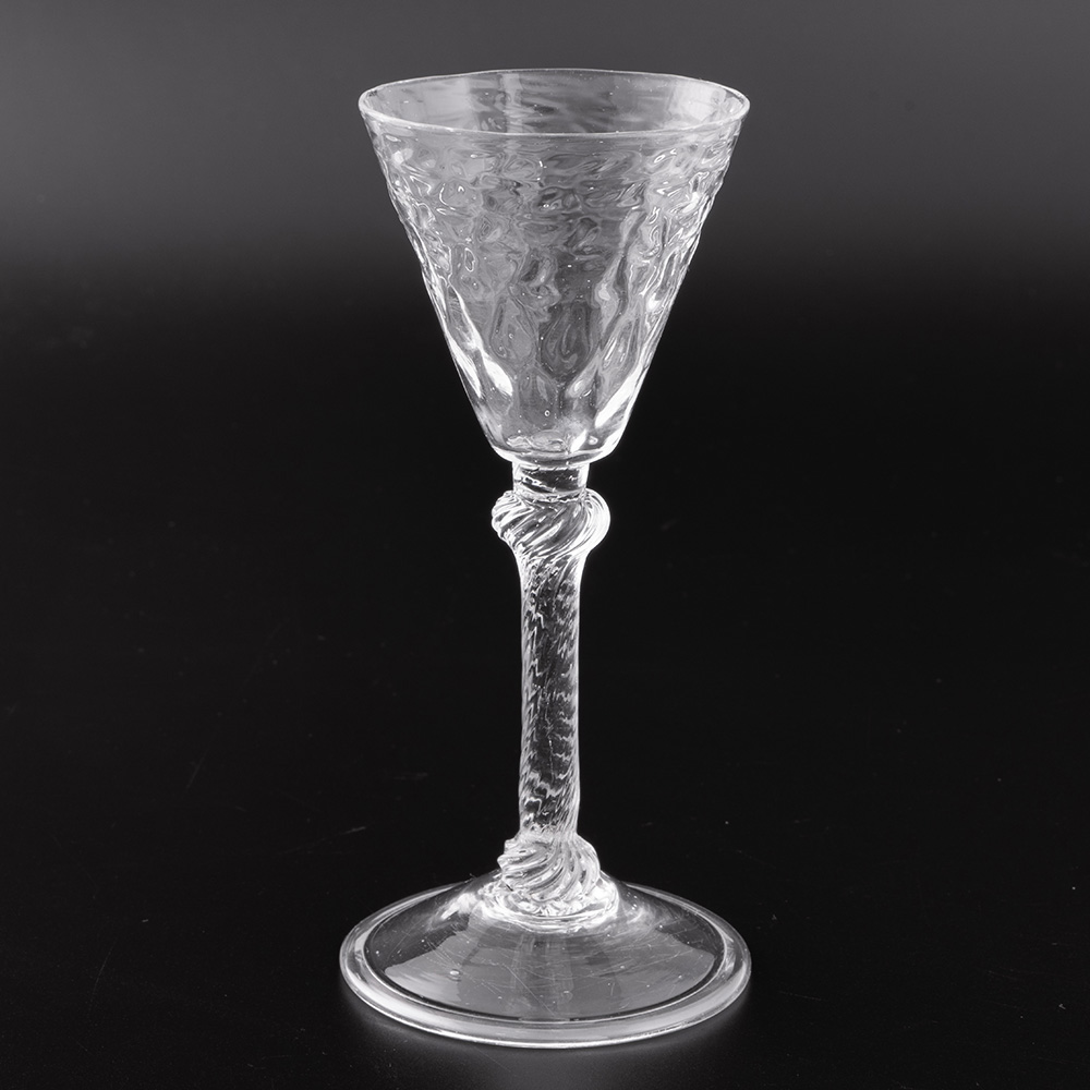 Nut Moulded Liege Wine Glass with Incised Twist Stem c1730