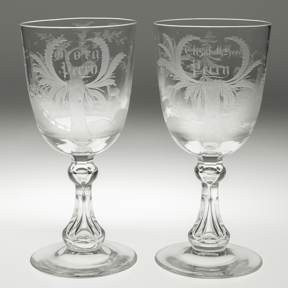 Pair of Engraved Victorian Marriage Glasses c1880