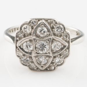 White Gold and Diamond Cluster Ring