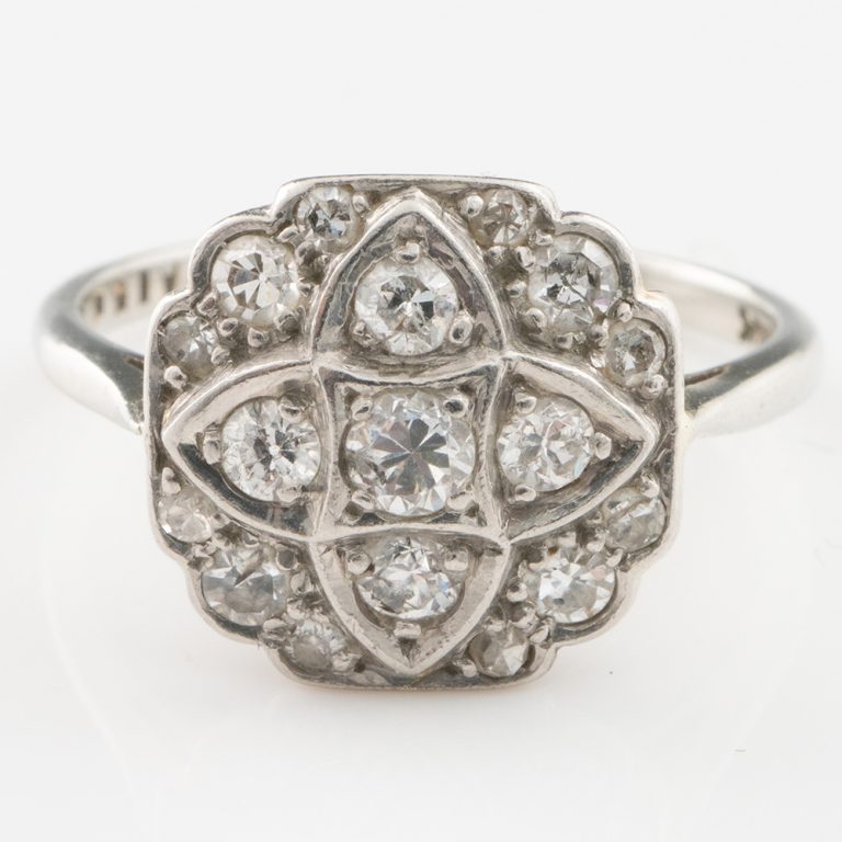 White Gold and Diamond Cluster Ring