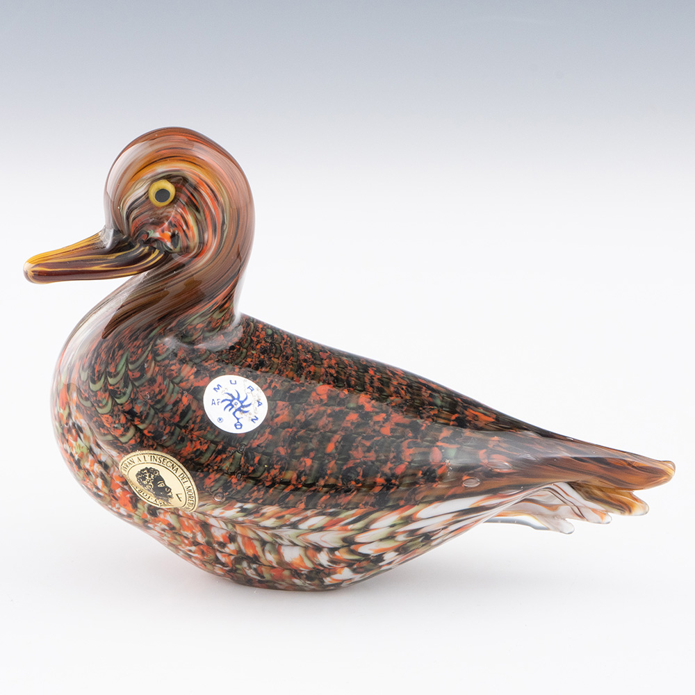 Mottled Murano Glass Duck by Fornasa - Modern