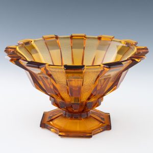 Art Deco Bagley Amber Pressed Glass Bowl c1935