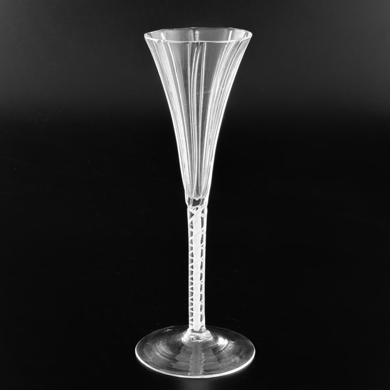 Rare Opaque Twist Champagne Glass With Ribbed Bowl c1760