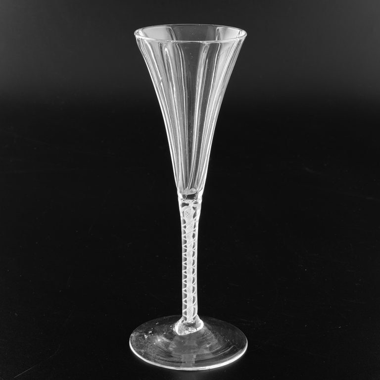 Rare Opaque Twist Champagne Glass With Ribbed Bowl c1760