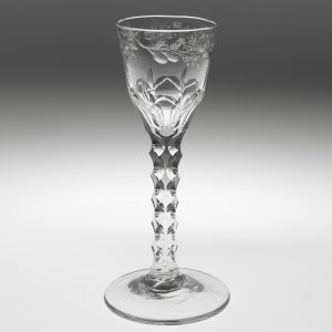 Jacobite Sympathy Wine Glass with Facet Cut Stem c1770