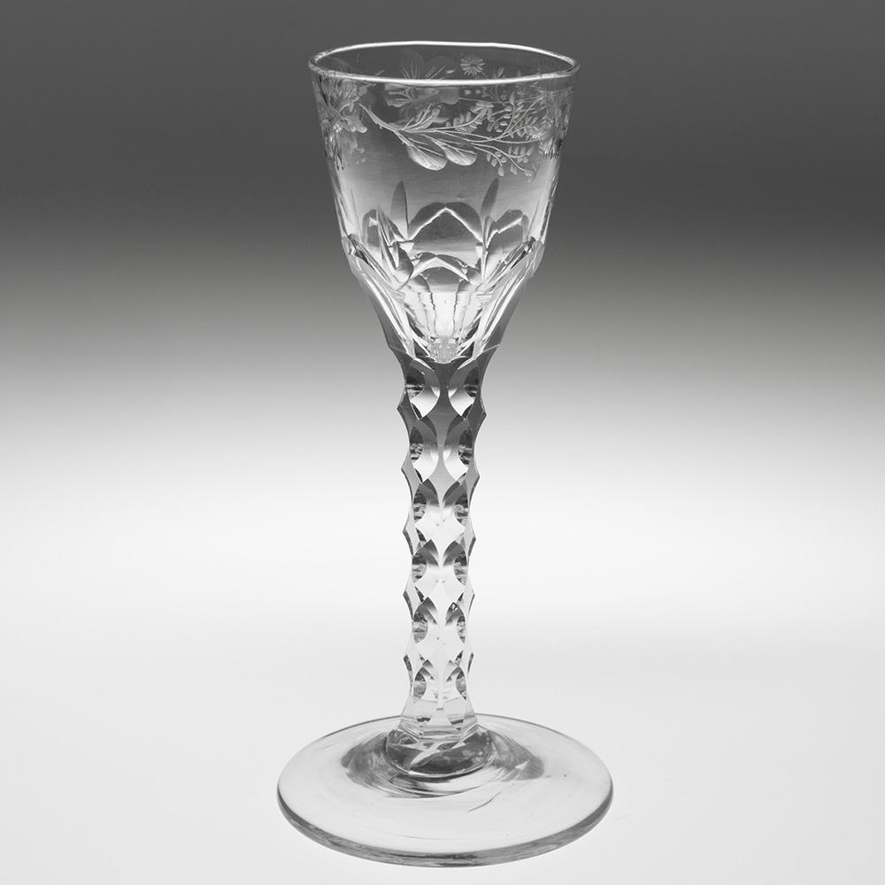 Jacobite Sympathy Wine Glass with Facet Cut Stem c1770 Jacobite Sympathy Wine Glass with Facet Cut Stem c1770
