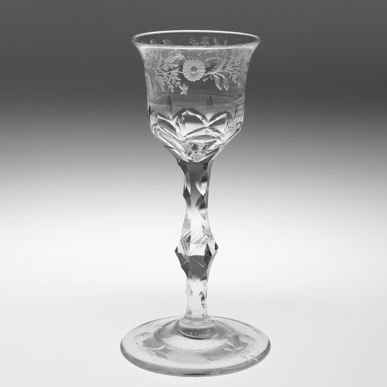 Jacobite Sympathy Wine Glass with Facet Cut Stem c1770