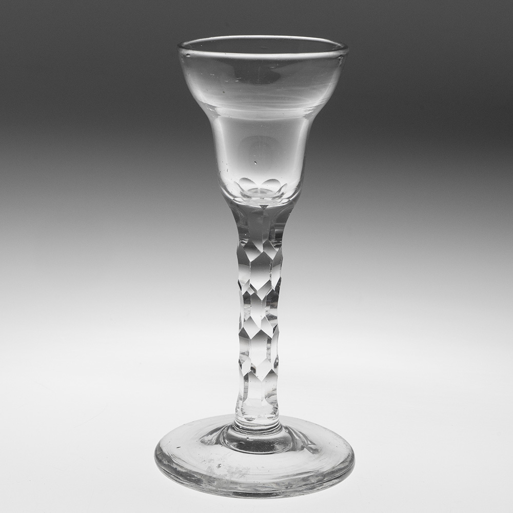 Pan Top Facet Cut Stem Georgian Wine Glass c1780