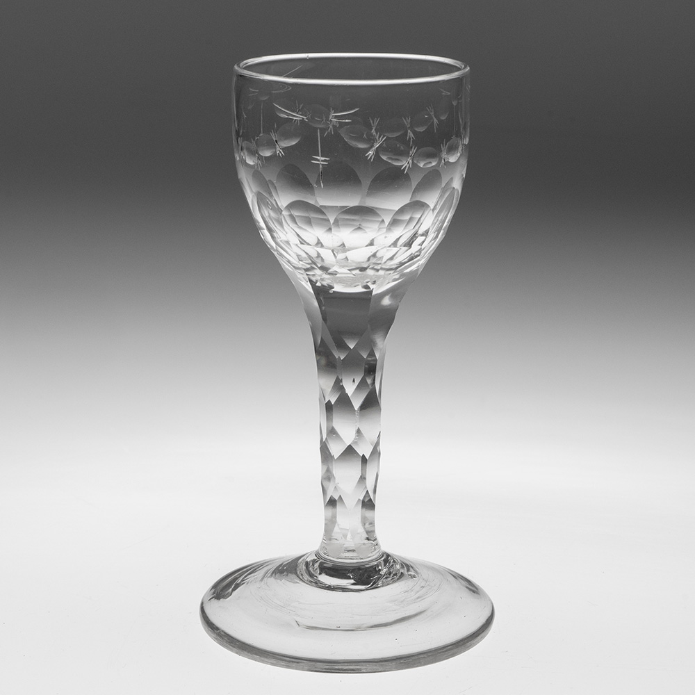 Georgian Wine Glass with Facet Cut Stem c1780