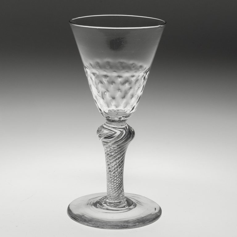 Georgian Wine Glass Hammered Bowl and Air Twist Stem c1750
